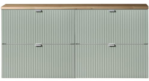 Lomadox Mobile doppio lavabo 120 cm, verde e rovere, parte anteriore scanalata, montaggio sospeso, profondità 40 cm