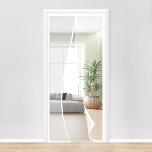 Wzlxcxxy Moustiquaire 80x210cm | Moustiquaire Porte Fenetre, Anti-Insectes, sans Perçage, Fermeture Automatique – Blanc