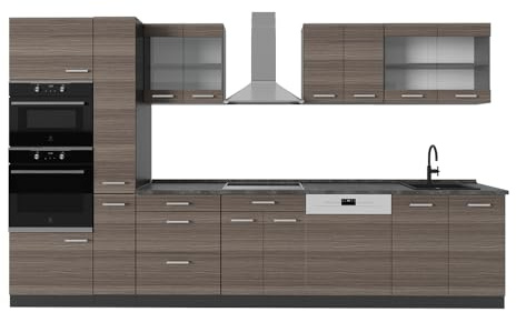 Vicco Küchenzeile R-Line, Edelgrau/Anthrazit, 350 cm, AP Anthrazit, zur flexiblen Erweiterung durch zusätzliche Module geeignet