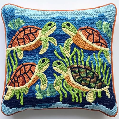 WallustrioaW kit gancio di chiusura cuscino Tartaruga animale e alghe,DIY Cuscini Artigianali Kit Ricamare Cuscini Federa per Cuscino per Divano per Adulti e Principianti,43x43cm