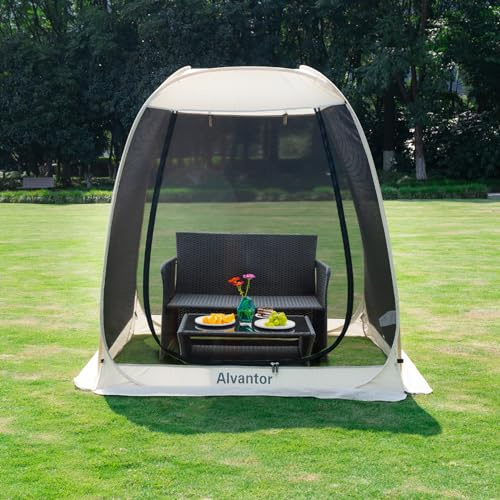 Alvantor® Screen House Gazebo, Pop Up Igloo Screened Canopy Tent with Mosquito Netting Sides,Instant UV Resistant Sun Shelter for Garden,Patio,Backyard,Beige 6 x6 FT