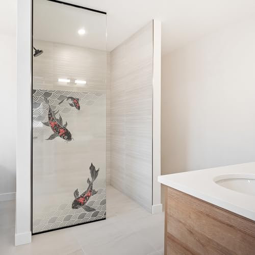 Yabaduu Film adhésif pour cabine de douche et porte de douche en verre dépoli, imperméable, décoratif pour salle de bain YX001 (01 Kois, 50 x 80 cm)
