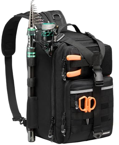 Bassdash Mochila de Pesca Convertible con Portacañas, Ajustable y Resistente al Agua FP07