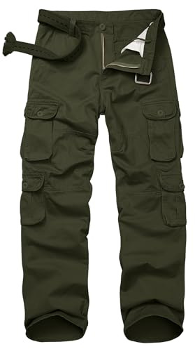 mosingle Men’s Cargo Combat Trousers Cotton Durable Military Wild Army Casual Tactical Work Trousers with 10 Pockets #3316-Army Green-36