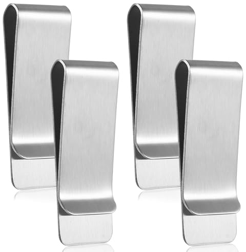 SANDUNKEJI 4 Pcs Pince a Billet, Pince à Billets en métal à Ressort, Porte Billets de Banque, Pinces à Billets en Acier Inoxydable pour Hommes et Femmes (argenté)