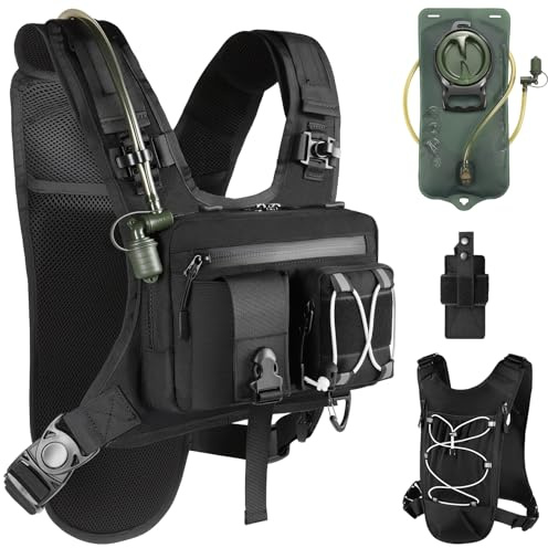 Sling Vest Chest Bag with 2L Water Bladder Gear Holster Running Vest Hydration Backpack Lightweight Adjustable Daypack Reflective Bag for Hiking Running Cycling Race Marathon for Women Men