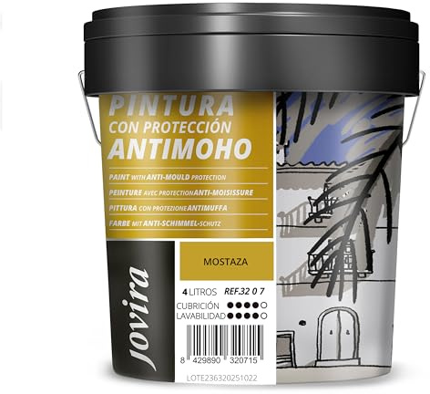 JOVIRA PINTURAS Pintura Antimoho, Evita el moho, resistente a la aparición de moho en paredes, aspecto mate. (4 Litros, Mostaza) -T