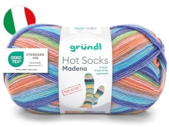 Gründl Ovillo de lana Hot Socks Madena de 4 capas, para 1 par de calcetines, hilo para calcetines, suave y delicado con la piel, 75% lana virgen, 25% poliamida, 1 ovillo de 100 g/420 m, grosor de