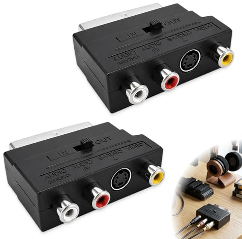 CDQZAIKEJI 2PCS Adattatore Scart a 3 RCA Femmina con Interruttore IN/OUT, Adattatore Audio Video AV, Convertitore Scart a Cinch per TV Lettore DVD Ricevitore Proiettore Plug and Play Nero