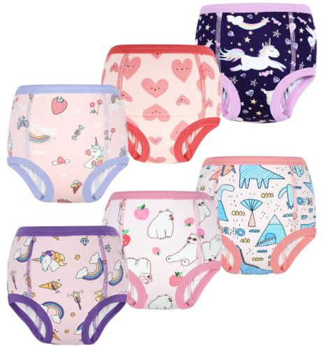 MOEMOE BABY Culotte Apprentissage Propreté Fille Lot de 6 en Coton,Culotte d'apprentissage Enfant Absorption Légère, pour Crèche et Quotidien,Fraise Rouge,5 Ans