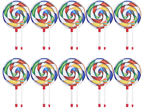 Chiyyak Set di Tamburelli Colorati da 10 Pezzi con Tamburo a Forma di Lecca-lecca per Bambini, Strumento Musicale Ritmico, Materiale Plastico, Ideale per L'educazione della Prima Infanzia