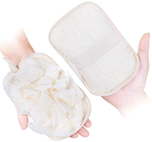 mikimini Éponge Luffa 1 Pièce, Éponge Exfoliante & Gant pour Peeling 2 en 1, Gant Réutilisable pour Douche et Soins du Corps pour Femme