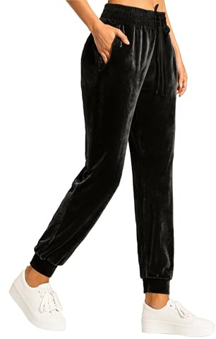 Conceited Velvet Joggers for Women - Soft Warm Velour Pants - Black - Large