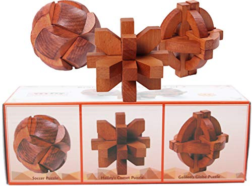 TOWO Denkspiel Erwachsene und Kinder- Knobelspiel Denksport Geduldspiel Logikspiel aus Holz - Galileo Globe, Halleys Kometen- und Schlossball-Rätsel -Geschenkset für Herren zum Vatertag