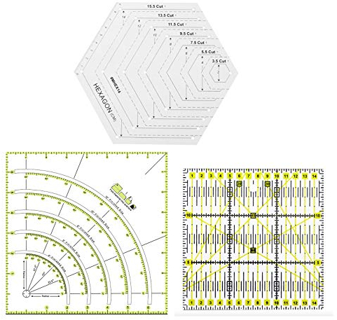 3 Packungen Nählineal-Sets, Bögen und Fächer, Quilt-Kreissschneider, Lineal und sechseckige Formen, Lineal, DIY Hand Patchwork-Lineal, klare Acryl-Schablone zum Abmessen, Schneiden, Quilten