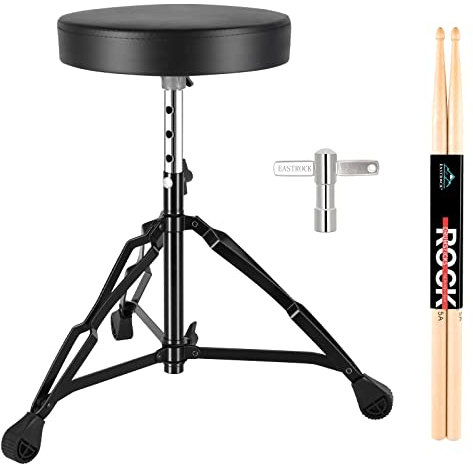 EASTROCK Schlagzeughocker Verstellbarer Trommelhocker faltbar mit rutschfest gepolsterter Sitzfläche Drumhocker Dreifuss Höhe 44CM/50CM/56CM Schwarz