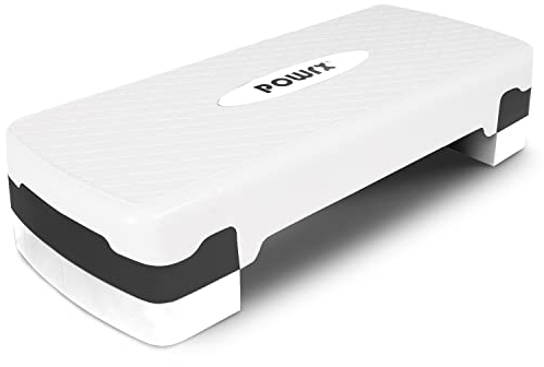 POWRX Steppbrett für Zuhause inkl. Workout I Stepper höhenverstellbar und rutschfest für Aerobic, Gymnastik und Fitness I Home Step Stepbench (Weiß)