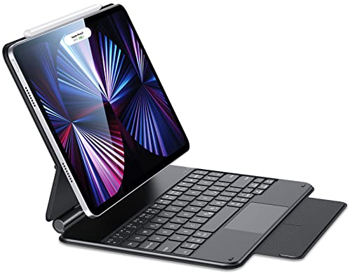 ESR Rebound Magnetische Keyboard Hülle, Deutsche Tastatur kompatibel mit iPad Pro 11 und iPad Air 4, Freischwebendes Stand Design, Präziser Multi-Touch Trackpad, Mehrfarbig beleuchtete Tasten, Schwarz