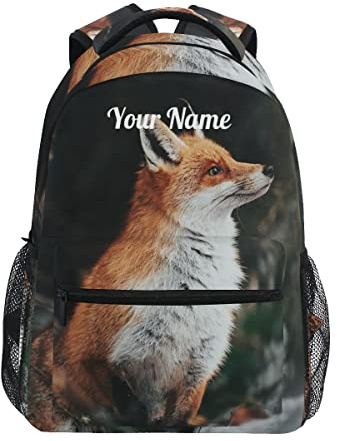 Custom Beautiful Red Fox School Backpack, Personalized Your Name for Boys Girls Kids Travel Bag Bookbag