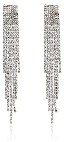 Silber Farbe Strass Kristall Lange Quaste Ohrringe Baumelnde Ohrringe Hochzeit Strass Ohrringe für Frauen Mädchen