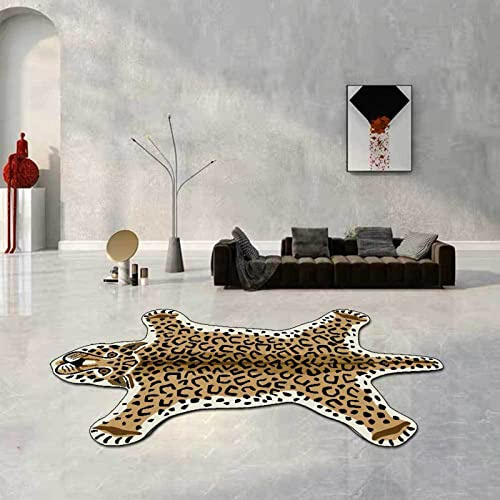 ZQYMM Alfombra con Estampado De Leopardo, Alfombra De Piel De Vacuno Sintética con Estampado De Animales, Alfombras De Área para Dormitorio, Sala De Juegos Alfombra para Niños,Leopardo,60 * 90CM