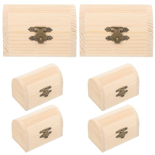 VILLFUL 6 pcs Unfinished Wooden Keepsake Box Arched Diy Craft Storage Box with Metal Clasp Mini Lock Case for Jewellery Small Cosmetics Home or Shop Display 3.54 X 2.28 X 2.44 in