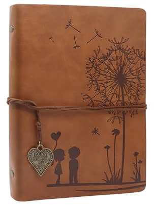 Aomiduo A5 Notizbuch Nachfüllbar Vintage Notizbuch Leder Notebooks Reisetagebuch Gelbe Leere Papier Tagebuch 100 Blatt/200 Seiten für Zeichnen Skizzieren für Mädchen Jungen