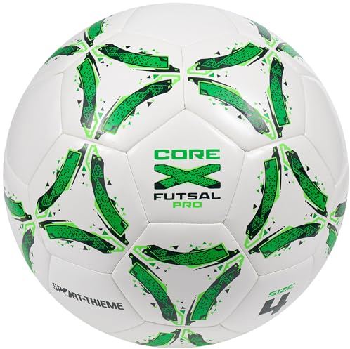 Sport-Thieme Futsalball CoreX Pro | Hybrid-Technologie, reduziertes Sprungverhalten | Match- und Trainingsball Gr 4 Weiß-Grün | PU-Oberfläche, Butyl-Blase, 62-64 cm, 420-440 g