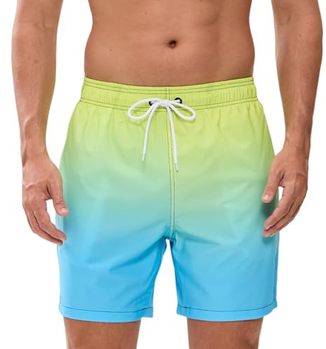 Bañador Hombre de Secado Rápido Impermeable Bañadores Largo, Traje de Baño para Natacion Piscina Corto Pantalones, Verano Shorts Hombre de Playa Arena Deportes XXL Verde Azul