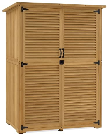 M MCombo Armoire de Jardin en Bois, Petite Maison de Jardin résistante aux intempéries, abri de Jardin Outdoor, pour l'extérieur Balcon Terrasse, 59×127×168 cm, 0901D (Nature)