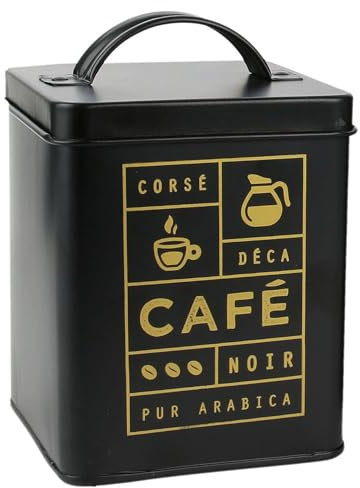 Boite de rangement 1.5L en métal motif café collection BLACK MAT noire