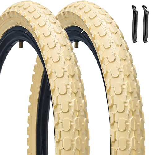 Ersatzreifen für Kinderfahrräder, 50,8 cm (20 Zoll), zusammenklappbar, 20 x 2,125 cm, für Rennrad (2 Reifen/Creme)