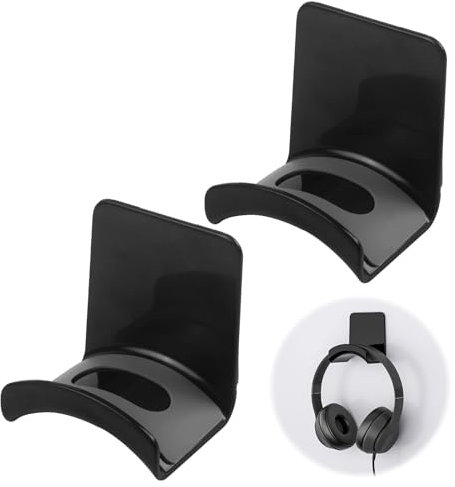 cxxtkcxxlc 2 Piezas Soporte Auriculares Universal, Soporte Cascos en Negro, Práctico y Elegante, Montaje en Pared y Mesa para Auriculares y Auriculares para Juegos