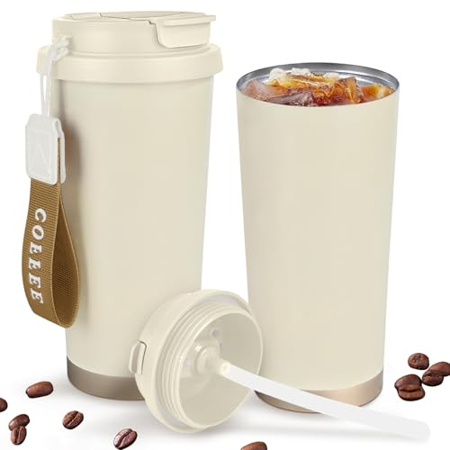 500 ml rostfritt stål dubbel drickmun dubbelskikt vakuumisolerad kaffekopp; kaffe resemugg; spillsäker kaffekopp, bil resemugg, med handtag