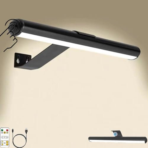 LOGT Luce a LED per specchio da Bagno con Telecomando e Interruttore a Sfioramento Lampada a Specchio Cordless Dimmerabile Magnetica Batteria Ricaricabile da Parete Illuminazione,Nero,30CM