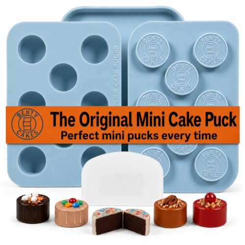 Benty Cakes - The Original Mini Cake Puck Mold Set – Better than a Cake Pop! Make Chocolate Covered Desserts – BPA Free Silicone – Includes 1 Mold Set, 1 Plastic Tray, and 1 Scraper