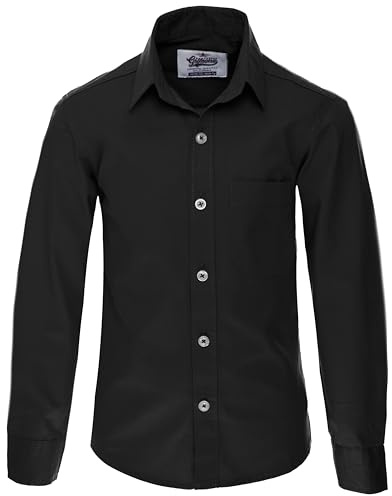 GILLSONZ DSFS77NEW Camisa de fiesta para niños de manga larga, 100% algodón, Negro , 164-170