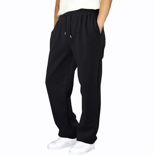 NetSetUK Joggers for Men UK Tracksuit Jogging Bottoms Men’s Fleece Joggers Open-Hem Sweatpants with Pockets Adjustable Waist Drawstring Trousers Gym Workout Black