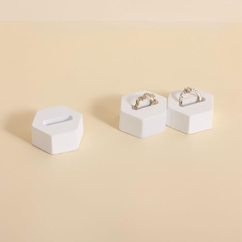 GemeShou 3 st vit ringdisplaystativ för försäljning, gipssmycken ringhållare, 3D gips fyrkantiga smyckesringspår för heminredning 【Hexagon ringhållare för gips】