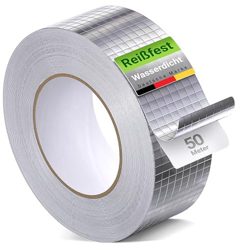 varivendo Ruban adhésif en aluminium renforcé - 48 mm x 50 m - Résistant à la chaleur et aux déchirures - Idéal pour la ventilation et la climatisation, l'isolation et les réparations