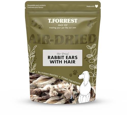 T.Forrest Air-Dried Rabbit Ears for Dogs 180g - High Protein, Hypoallergenic, Grain-Free Chews for Healthy Teeth & Happy Tummies