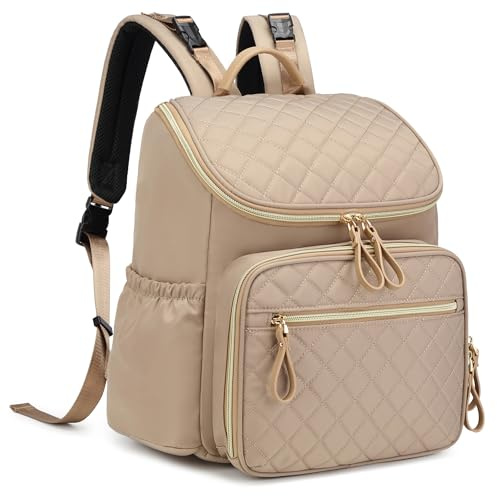 LORADI Sac à langer de grande capacité avec boucle de poussette, sac à dos de voyage résistant à l'eau avec poches isothermes (classique, mousse moka)