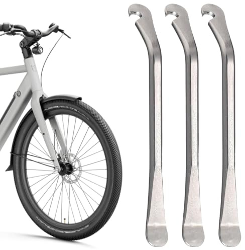 COYUN 3 Stück Reifenheber Fahrrad, Kohlenstoffstahl Montierhebel Reifenheber Metall Ergonomisch Reifenwechsel Hebel,Tragbare Reifenwechsel Montagehebel für die Reparatur von Fahrradreifen(Silber)