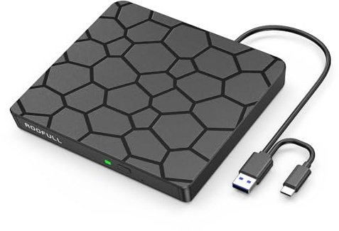 ROOFULL Lettore CD DVD esterno, USB 3.0 Tipo-C portatile, masterizzatore CD/DVD, registratore per computer portatili Windows 11/10/8/7, Mac, MacBook Linux, PC, RF868
