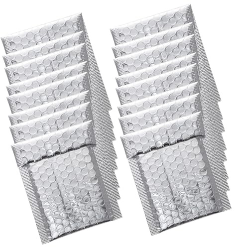 WOONEKY 100 pièces Enveloppes Bulles Autocollantes Argentées Pochette Matelassée Protectrice pour Expédition Auto-adhésives Résistantes Aux Chocs Humidité pour Colis Délicats et Vêtements