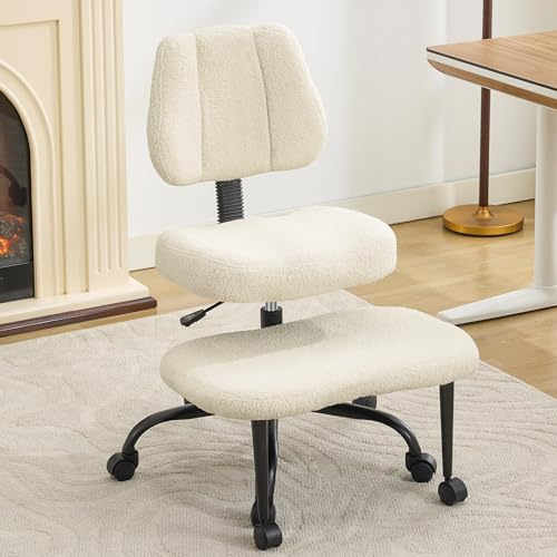 Criss Cross Legged Meditaion Chair,Exquisite Home Office Furniture,Ergonomic Kneeling with Lumbar Support and Adjustable Height Stool for ADHD Adults,Teddy Fabric (Beige)