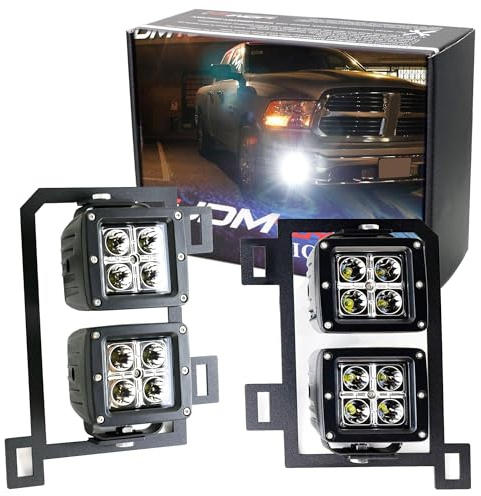 iJDMTOY Dual LED Pod Light Fog Lamp Kit Compatible With 2013-18 Dodge RAM 1500, Includes (4) 20W High Power LED Cubes, Foglight Location Mounting Brackets & Wiring/Adapter Harnesses