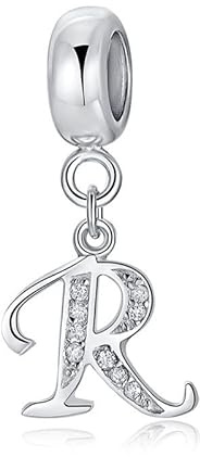 Bokstavsberlock 925 sterling silver pärlor alfabet berlocker initial berlock årsdag berlock ord berlock passar Pandora berlocker armband, Sterlingsilver, Ingen sten