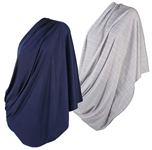 LK Baby Couverture d'allaitement pour l'allaitement – Extra large, coton, sans AZO, Bleu marine/gris, Taille unique