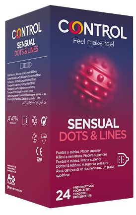Control Sensual Dots & Lines Preservativi Stimolanti con Punti e Striature in Rilievo - 24 Profilattici in Gomma